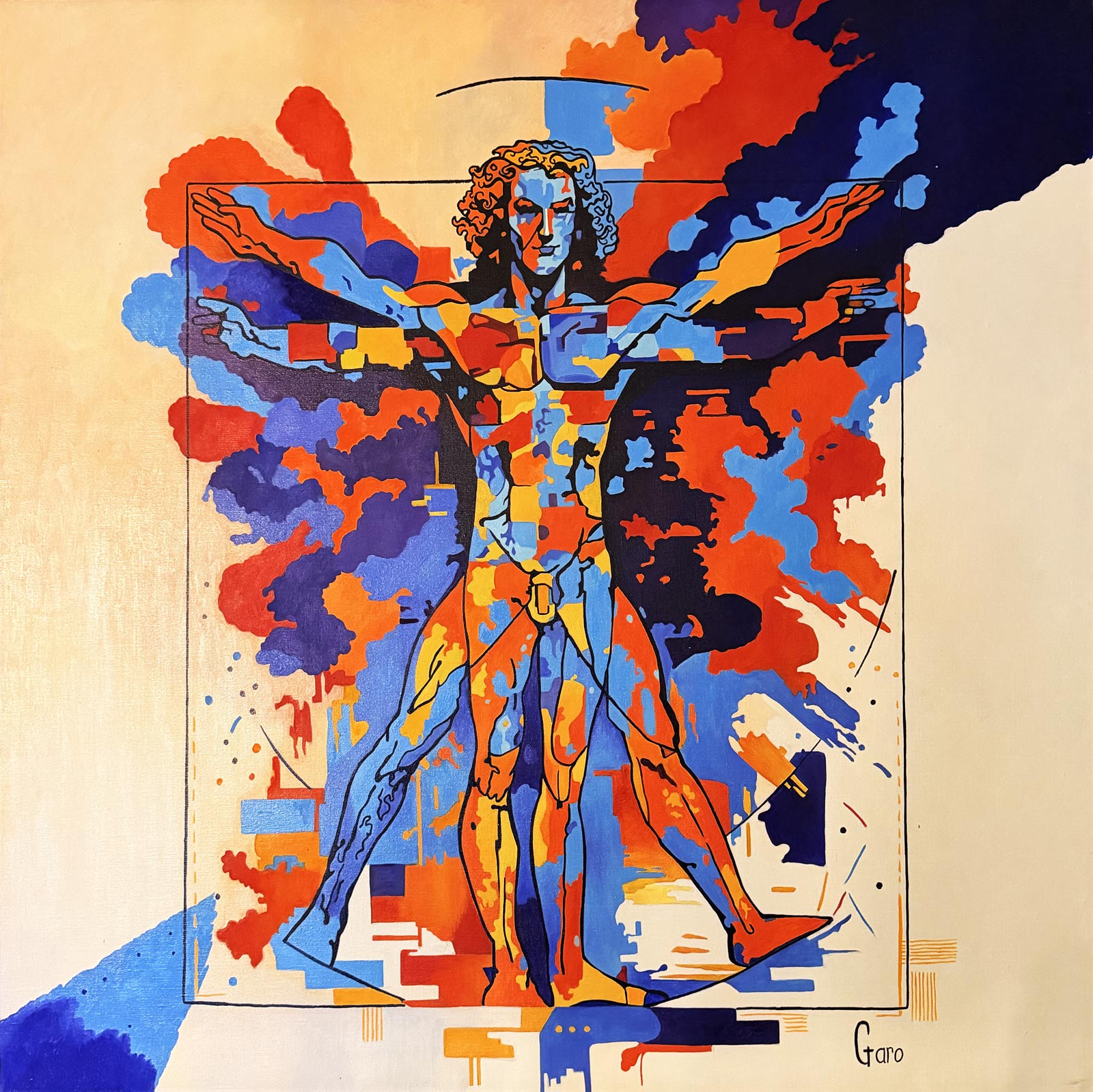 Vitruvian Man, explosion of color